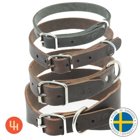 Hundehalsbånd i lær 14-50 mm (sort/brunt) - Håndlaget i SV