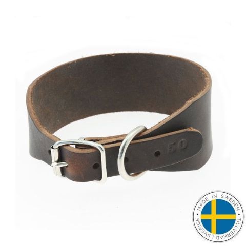 Ettersøks-halsbånd i lær 50 mm (sort/brunt) - 40-70cm - Håndlaget i SV