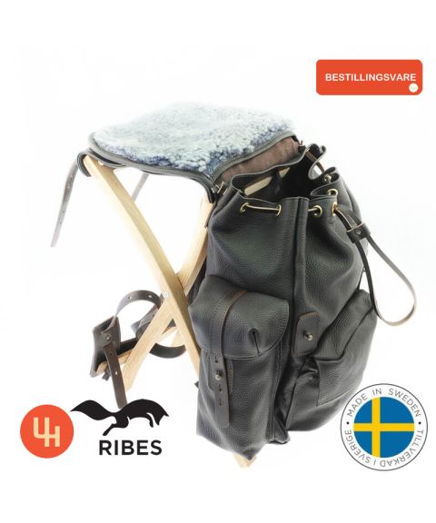 Ribes Ryggsekk i sort skinn med stol № 7101
